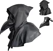 VAESCOL Plague Doctor Mask Set Bird Leather Masks and Hooded Cloak Combo Long Nose Beak Cosplay Halloween Costume Props