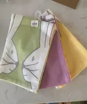 Crate and Barrel Dish Towels Set of 3 Bunny Rabbit and Egg Pink Yellow Green NEW
