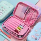 Large Capacity Pencil Case Double Zip Canvas Pen Bag Storage Pouch Make Up Bag
