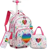 [Oruiji] Rolling Backpack for Kids Backpack with Wheels Kids Suitcases for Boys with Lunch Bag Set Kids Luggage with Wheels