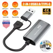 USB 3.0 Type C 4K HDMI Audio Video Capture Card 1080P 60FPS Capture Adapter 2in1