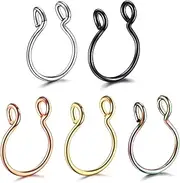 [Poetic Dove] 5 Pieces Surgical Steel Unisex Fake Faux Hoop Thin Septum Nose Ring Clip Stud No Piercing Gold Silver Rose Gold Black Rainbow Colourful Bulk