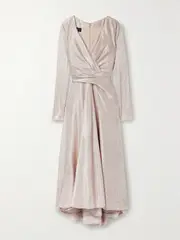 [TALBOT RUNHOF] TALBOT RUNHOF - Wrap-effect Metallic Voile Midi Dress - Rose gold - US4 US 4 Rose gold