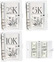 12-Month Envelopes Money Saving Challenge Binder, 3 Pcs Money Saving Binder Loose Leaf Savings Book 2.5K/5K/10K Savings Challenges Book and Cash Stash (2.5K+5K+10K)