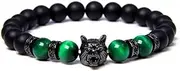 [Miekeits] Save A Wolf Bracelet, Wolf Head Lava Rock Bracelet, Healing Crystal Stress Relief Anti Anxiety Energy Stone Beaded Bracelet, Healing Lava Bracelet for Men,Punk Braclets (Turquoise)