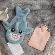 Hot Water Bottle with Detachable Soft Cover 1 Liter, Thickened PVC Explosion-Proof Warm Water Bag,Hands in Cartoon shape Winter Warmer.(Blue Shark)