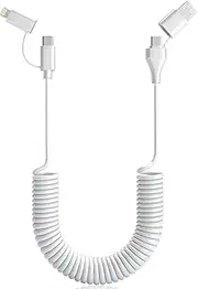 USB C and Lightning Cable 2 in 1 60W [PD Charge & MFi & Data] Coiled Cable Short Support CarPlay & Android Auto