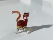 Red CAT~Collectible Hand Blown Art Glass Figurine~Handmade Tiny Cute Animal