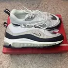 Womens Nike Air Max 98 White Metallic Silver Womens Running Shoes Size 9.5 NEW