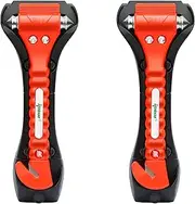 2 PCS High Carbon Steel Hard IPOW Car Safety Hammer Escape Tool with Antiskid Seatbelt Cutter, Life-Saving Emergency Glass/Window Punch Breaker Auto Rescue Disaster Hammer