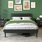 Ufurniture Bed Frame Double Size Leather Mattress Base Platform Wooden Black