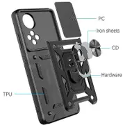 case For Huawei Nova/ 9 Honor 50 Slide Camera Lens Protection and Built in 360 Rotatable Ring Holder - Black