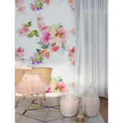 Delicate Flowers removable wallpaper Watercolor wall mural Leaves decor
