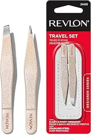Revlon Designer Series Mini Tweezers Set, Slant Tip & Point Tip, Beauty Stocking Stuffers for Women, Hair Removal Travel Tweezers, 1 Count