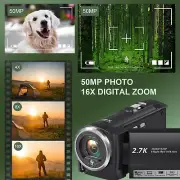 QHD 2.7K Video Camera 50MP 16X Digital Zoom Camcorder 270° Rotation Screen