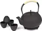Kendal 6-pieces Black Japanese Cast Iron Pot Tea Set 60oz with Trivet and 4 Cups
