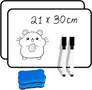 2 Pcs A4 Double-Sided Mini Whiteboards with Pens and Erasers for Classroom Offic