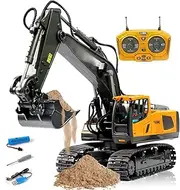 Remote Control Excavator RC Digger Toy for Boys,11 Channel Hydraulic Turns 680 Degree,Construction Toys with Metal Shovel,Lights,Sounds1/20