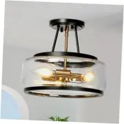 Semi Flush Mount Ceiling Light, Black and Gold Modern Close to Ceiling Lights,
