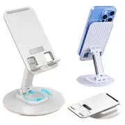 Portable Foldable Phone Stand 360 Degree Rotation Height Adjustable Cell Phone Holder - White