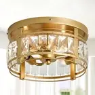Modern Crystal Ceiling Light Fixture 3 Lights Mini Flush Mount Chandelier Gol...