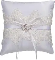 Ciieeo Wedding Ring Pillow - White Lace, Polyester - 15.00X15.00X4.50cm - Ring Bearer Cushion