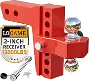 LOCAME Adjustable Trailer Hitch, Fits 2-Inch Receiver, 6-Inch Drop Aluminum 1-7/8'' & 2'' Tow Ball Drop Hitch,12,500 LBS GTW-Tow Hitch for Heavy Duty Truck with Double Stainless Locks, Red, LC0046