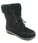 BoNavi 77J7-917 Black Suede Leather Round Toe Low Wedge Winter Boots