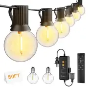 50 FT Outdoor String Lights with Remote Dimmer, 25+2 LED Bulbs Connectable Di...
