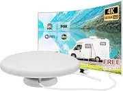 2025 Upgraded RV TV Antenna Pro - Never Miss a Game on The Road! Omni-Directional 360° Reception for RV/Camper/Boat - 4K HD with Built-in Smart Amplifier