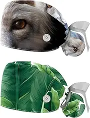 [YTYVAGT] 2-Pc,Nurse Scrub Caps,Scrub Hats with Buttons and Cotton Sweatband,Animal Portrait Red Fox