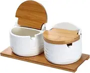 Ceramic Sugar Bowl with Lids and Spoons-Porcelain Condiment Container Spice Jar,Salt Cellar for Kitchen,with Chalkboard Labels