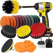 22Pcs Drill Brush Attachment Set, Power Scrubber Brush with Extend Long Attachment, Scrub Pads and Sponge, All Purpose Clean for Grout, Tiles, Sinks, Bathtub, Bathroom, Kitchen(Color:as Shown)