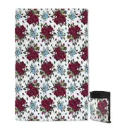 Maroon Red and Sky Blue Roses Quick Dry Beach Towel