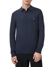 Allsaints Mode Regular Fit Merino Wool Long Sleeve Polo Sweater