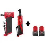 Milwaukee Right Angle Die Grinder + Ratchet 12V Li-Ion Brushless w/ 2 Batteries