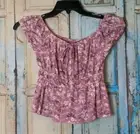 Freshman Forever Womens Small Pink Floral Short Sleeve Peasant Top Cold Shoulder