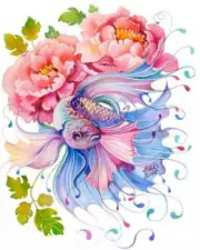 Paint By Numbers (Rolled) - Fighting Fish - 40x50cm DIY paint kit - AU stock