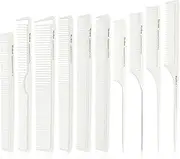 Mythus 10Pc Carbon Haircut Comb Kit White Color Professional Salon Hairdressing Comb Antistatic Heat Resistant