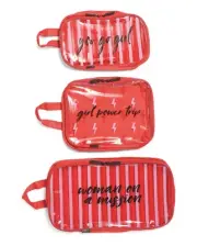 Miamica Set of 3 Cube Printed travel Cosmetic Bags - Woman Power - You Go Girl !