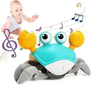 IGGDOQI Kids Crawling Crab Baby Toy with Music, Infant Tummy Time Toy, Light-Up Walking Dancing Moving Crab with Obstacle Avoidance, Rechargeable Interactive Learning Development Toy Gifts (Blue)