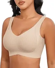 [ZHUHOUSE] Bra for Women Without Underwire, Seamless Comfortable Bralette, Push Up with Deep V-Neck, Classic Bra, a01-nude, XXL
