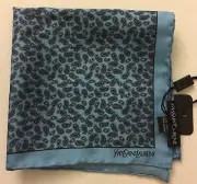 YSL Yves Saint Laurent Mens Blue Paisley Pocket Scarf 100% Silk Italy NWT