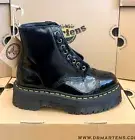 Dr Martens Women's Vegan Sinclair Black Patent Platform Boots Zip 26410001