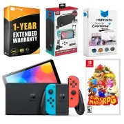 Nintendo Switch Neon Red/Blue OLED + Super Mario RPG + Surge Accessory Gamer Kit