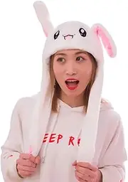 IronBuddy Rabbit Ear Moving Jumping Hat - Funny Bunny Plush Cap for Women Girls, Cosplay Christmas Party Holiday