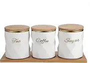 MOMEEMO Set of 3 CeramicStorage ContainersCanisters with Lids Set for Sugar Coffee Tea Storage Containers Set with Lids Decorative Storage Pots Containers for Countertop Dining Room (White)
