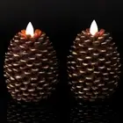 Flameless Candles with Timer Battery Operated Moving Wick Real Wax Pine Cone