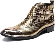 [Generic] Ankle Boot for Man High Top Boot Lace Up Genuine Leather Luxury Colour Delicate Metal Buckle Men's Leather Shoes