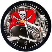 Buccaneers Wall Clock Large 12" Black Frame Glass Face Non-Ticking E277